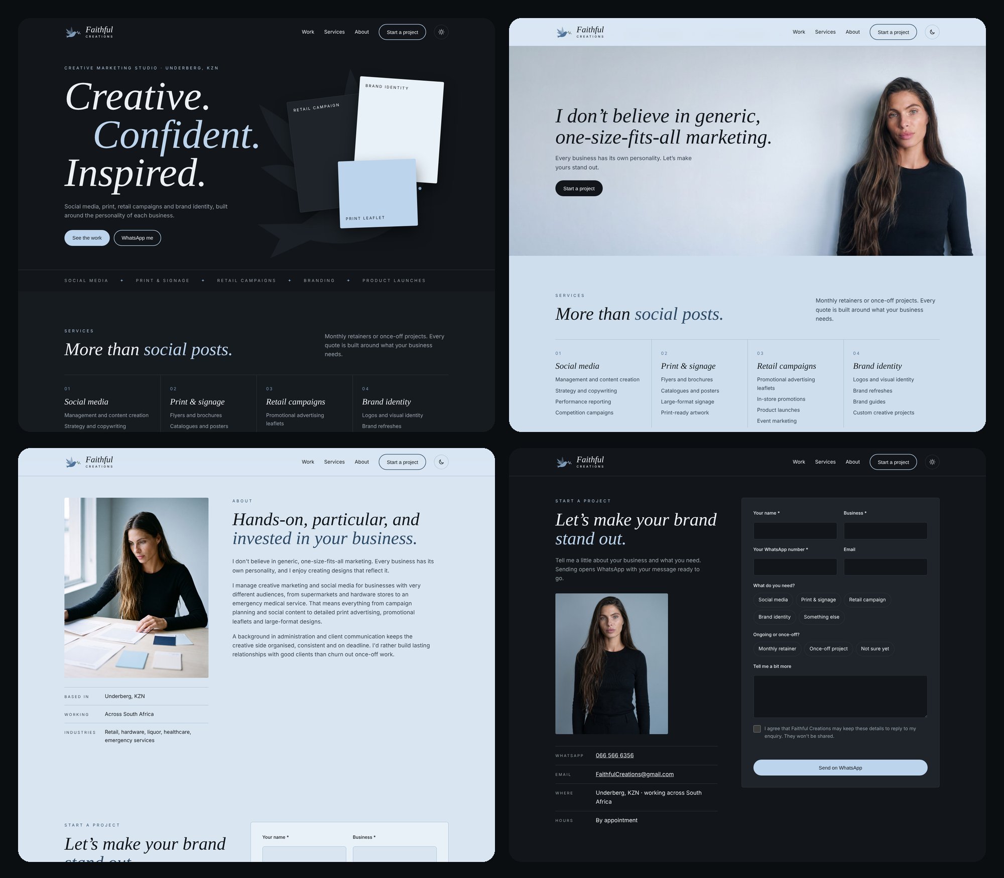 Screens from the Faithful Creations website