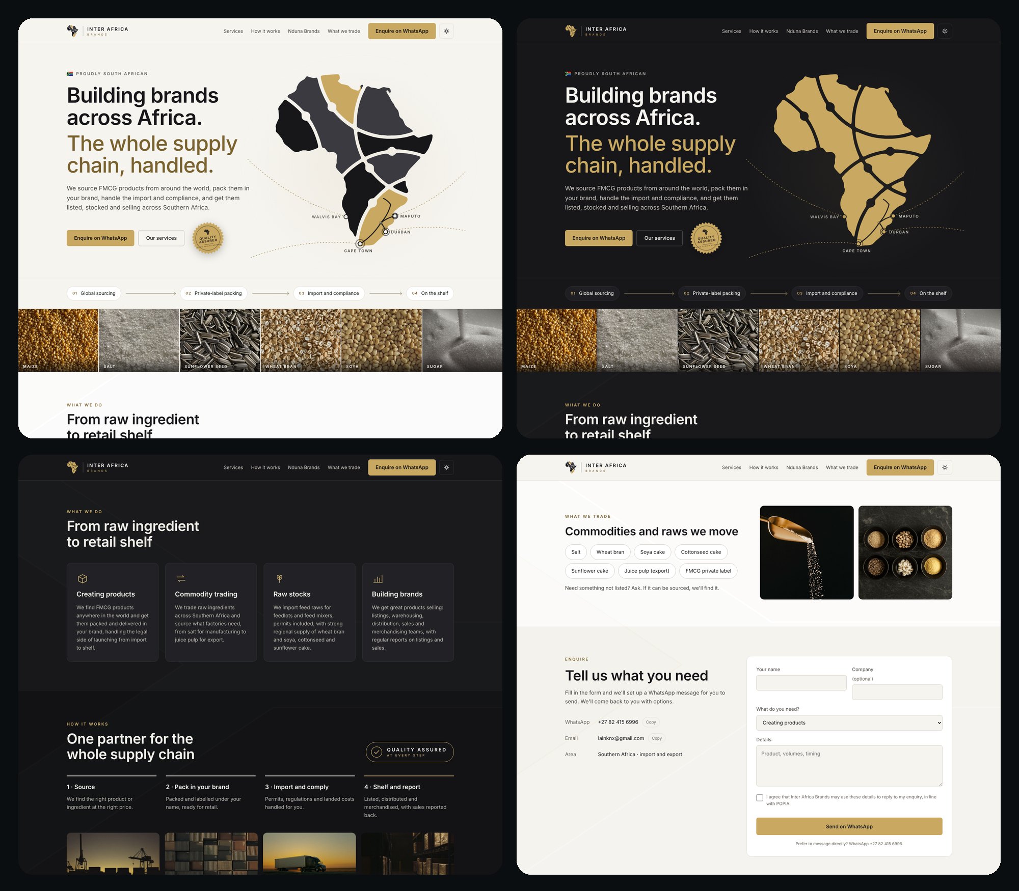 The Inter Africa Brands site in light and dark mode